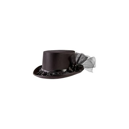 CHAPEAU HAUT DE FORME FEMME NOIR AVEC TULLE 