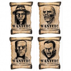 4 AFFICHES HALLOWEEN AUTOCOLLANTES WANTED