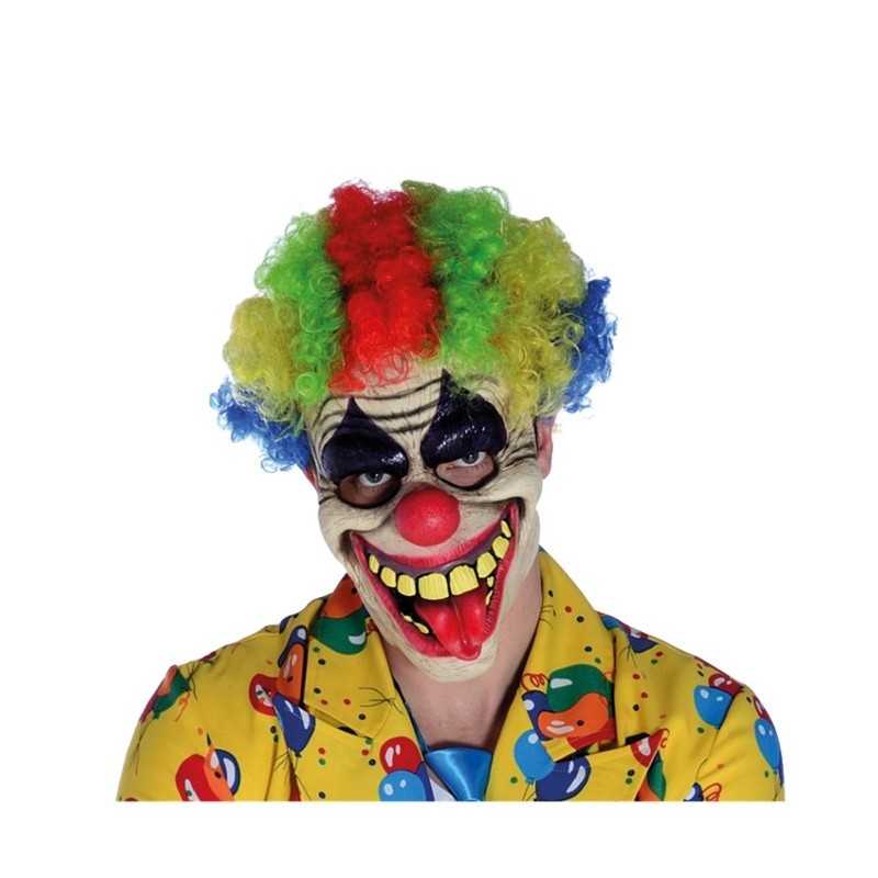 MASQUE CLOWN AVEC CHEVEUX MULTICOLORES