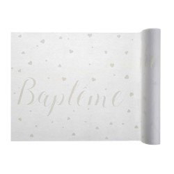 CHEMIN TABLE BAPTEME BLANC  30 CM X 5 M 