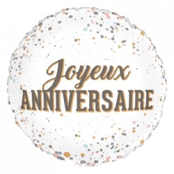 BALLON METALLIQUE ROND  JOYEUX ANNIVERSAIRE 46 CM 