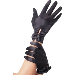 GANTS NOIRS SATINES COURTS AVEC NOEUD