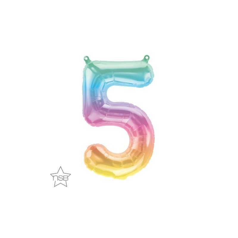 BALLON METALIQUE CHIFFRE 5 MULTI 41 CM 