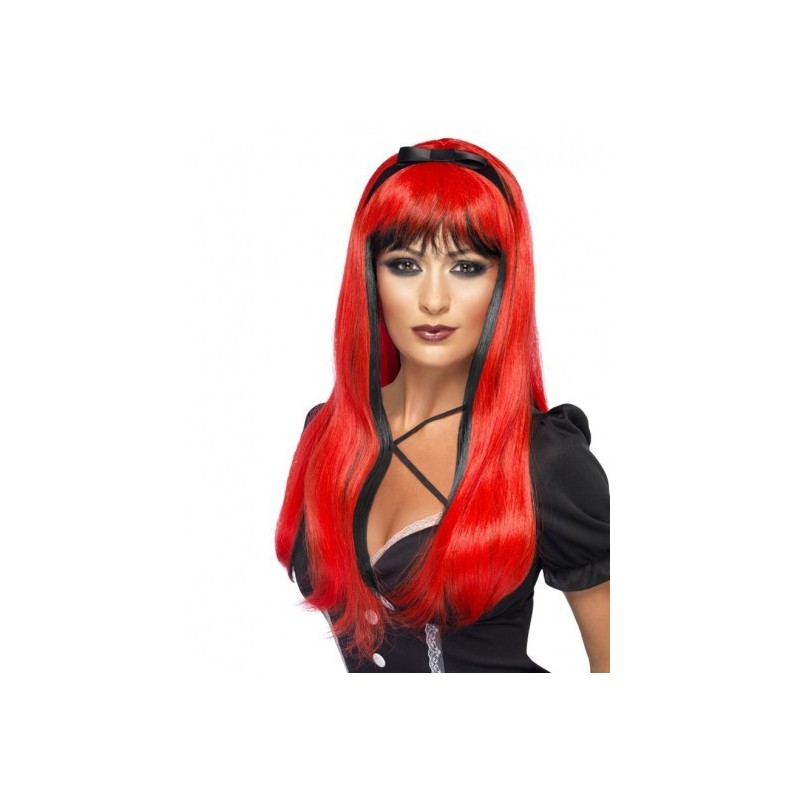 PERRUQUE CHEVEUX LONGS ROUGE AVEC NOEUD PERRUQUE CHEVEUX LONGS ROUGE AVEC NOEUD