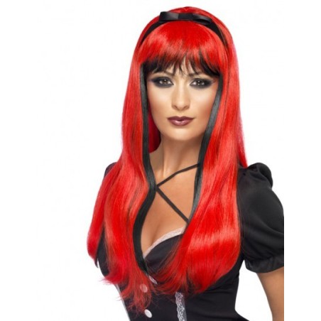PERRUQUE CHEVEUX LONGS ROUGE AVEC NOEUD