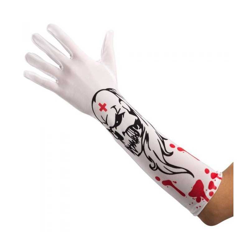 GANTS BLANC AVEC SANG ET SQUELETTE