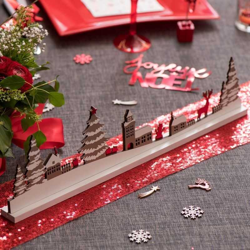 CENTRE DE TABLE VILLAGE DE NOEL ROUGE 45 x 3 x 10.5 CM