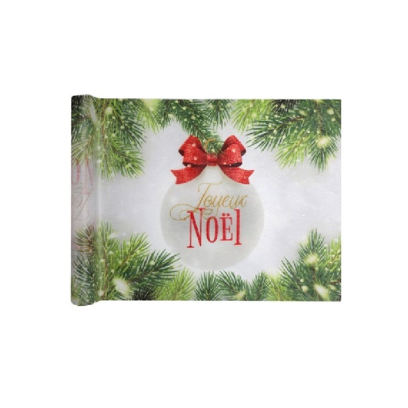 CHEMIN DE TABLE BOULE DE NOEL ROUGE 30 CM X 5 M