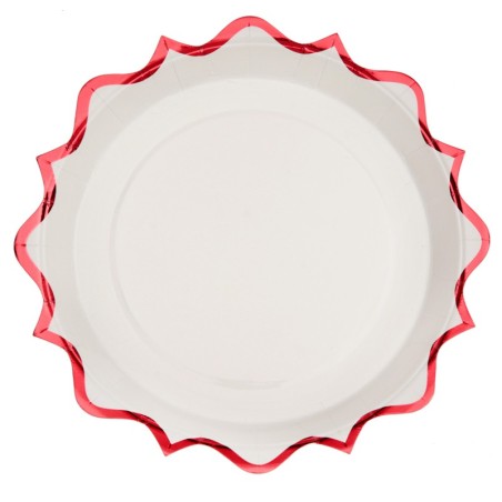 10 ASSIETTES FESTONNEES METAL ROUGE 23 CM