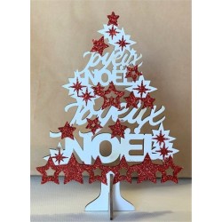 SAPIN JOYEUX NOEL EN BOIS PAILLETE ROUGE 16 CM