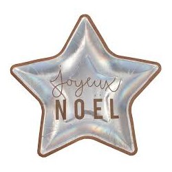 10 PETITES ASSIETTES ETOILE JOYEUX NOEL METAL 18 CM