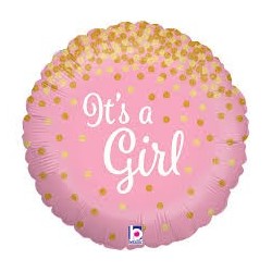 BALLON METALLIQUE ROND IT'S A GIRL SCINTILLANT HOLOGRAMME 18"