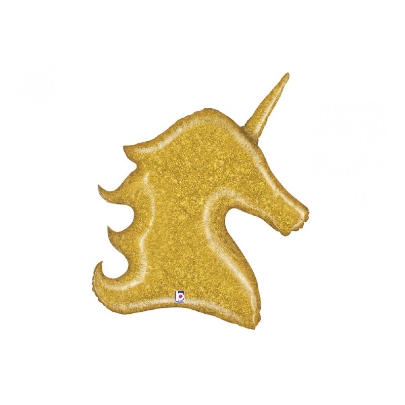 BALLON METALLIQUE LICORNE OR HOLOGRAMME 97 CM 
