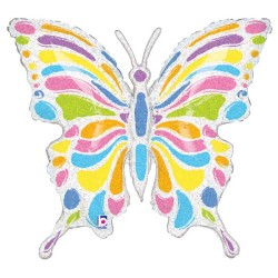 BALLON METALLIQUE PAPILLON PASTEL HOLOGRAMME  61 CM 