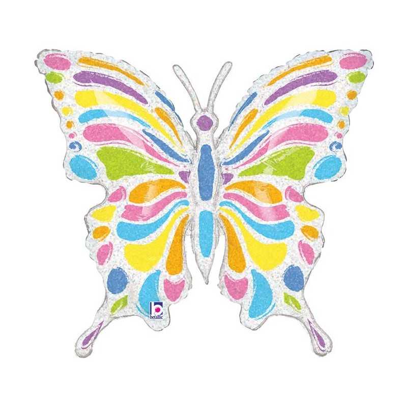 BALLON METALLIQUE PAPILLON PASTEL HOLOGRAMME 61 CM 
