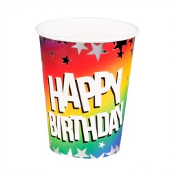 10 GOBELETS CARTON HAPPY BIRTHDAY MULTICOLORES 210 ML