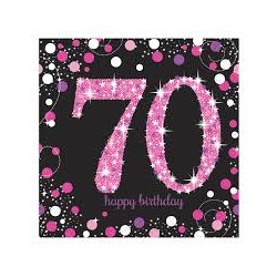 SERVIETTES 70 ANS ROSE ARGENT NOIR 33 X 33 CM 