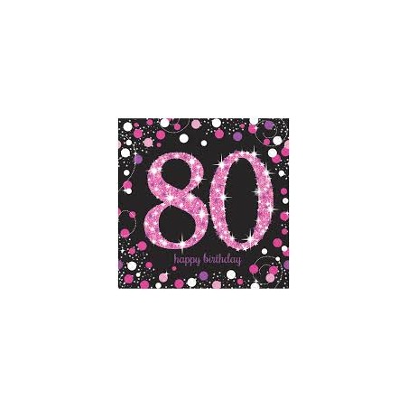 SERVIETTES 80 ANS ROSE ARGENT NOIR 33 X 33 CM 