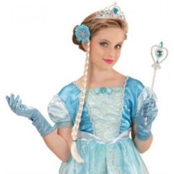 SET DE PRINCESSE DES NEIGES BLEUE GANTS, DIADEME, NATTE ET BAGUETTE