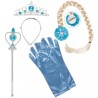 SET DE PRINCESSE DES NEIGES BLEUE GANTS, DIADEME, NATTE ET BAGUETTE