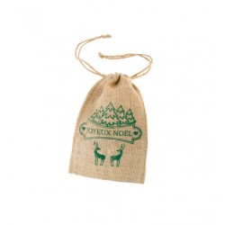 SAC JUTE JOYEUX NOEL VERT 12 X 15 CM 