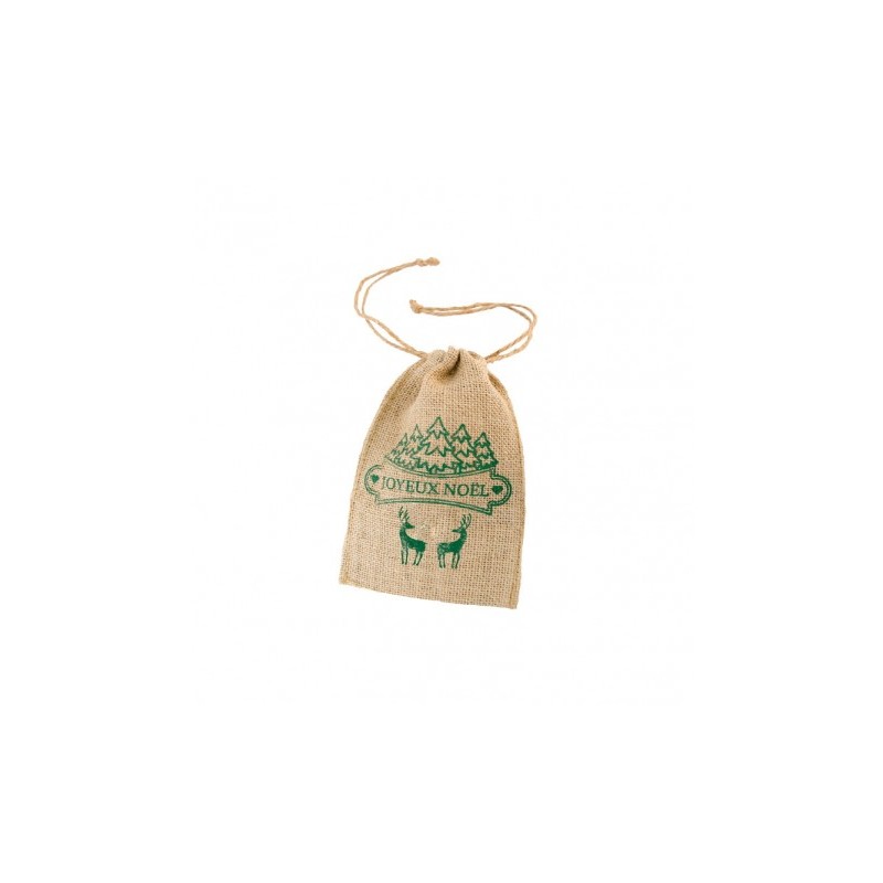 SAC JUTE JOYEUX NOEL VERT 12 X 15 CM 