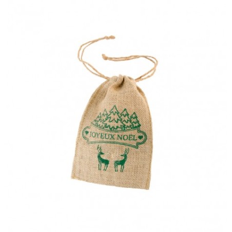 SAC JUTE JOYEUX NOEL VERT 12 X 15 CM 