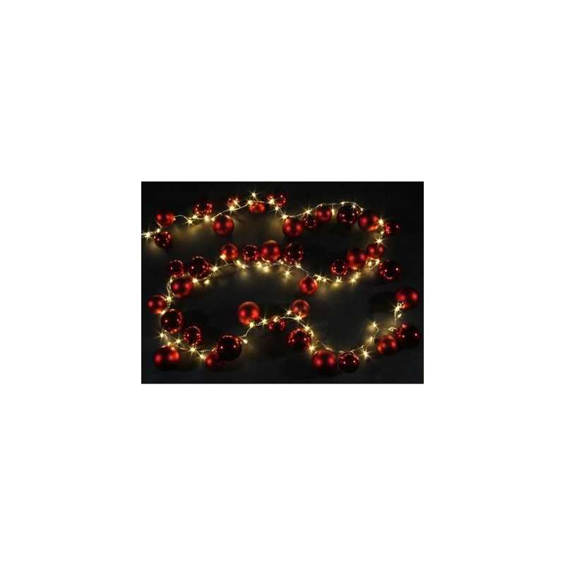 GUIRLANDE 40 BOULES ROUGES LUMINEUSE 2 METRES