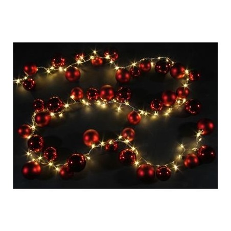 GUIRLANDE 40 BOULES ROUGES LUMINEUSE 2 METRES