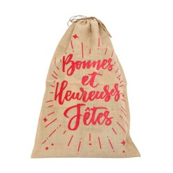 SAC JUTE BONNES FETES ROUGE 60 X 80 CM 