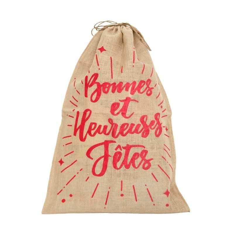 SAC JUTE BONNES FETES ROUGE 60 X 80 CM