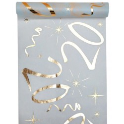 CHEMIN DE TABLE 20 ANS BLANC ET OR 30 CM X 5 M