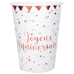 10 GOBELETS JOYEUX ANNIVERSAIRE ROSE GOLD 