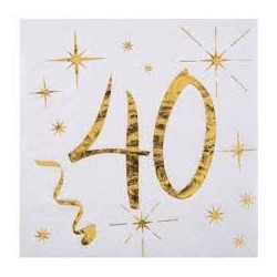 SERVIETTES AGES METALLISE BLANC 40 ANS 25 x 25 CM