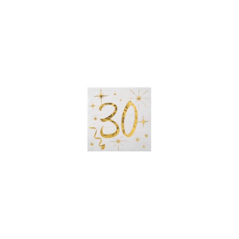 SERVIETTES AGES METALLISE BLANC 30 ANS 25 X 25 CM SERVIETTES AGES METALLISE BLANC 30 ANS 25 X 25 CM