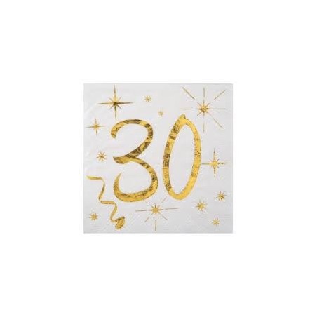 SERVIETTES AGES METALLISE BLANC 30 ANS 25 X 25 CM