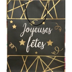 GRANDE POCHETTE CADEAU JOYEUSES FETES NOIR OR BLANC