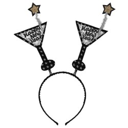 SERRE-TETE VERRE DE COCKTAIL HAPPY NEW YEAR ARGENT ET NOIR 