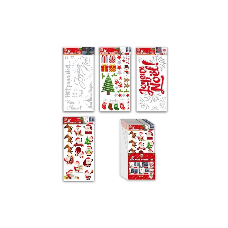 STICKERS PAILLETES NOEL MODELES ASSORTIS  STICKERS PAILLETES NOEL MODELES ASSORTIS