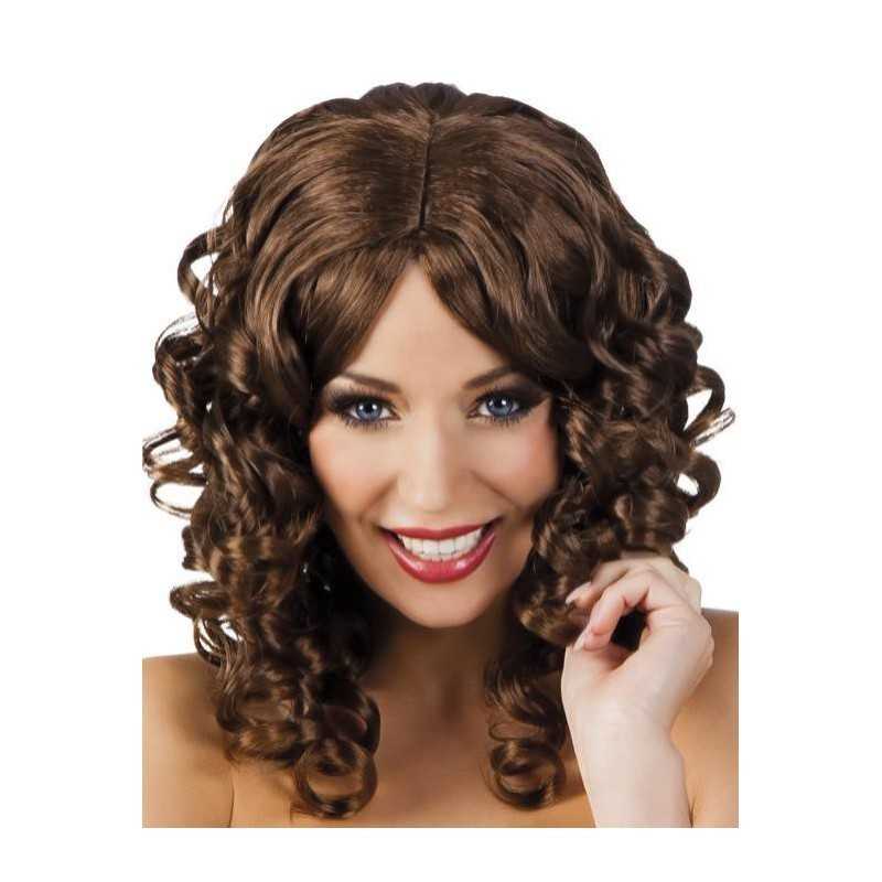 PERRUQUE LONGUE AVEC CHEVEUX BOUCLE BRUN