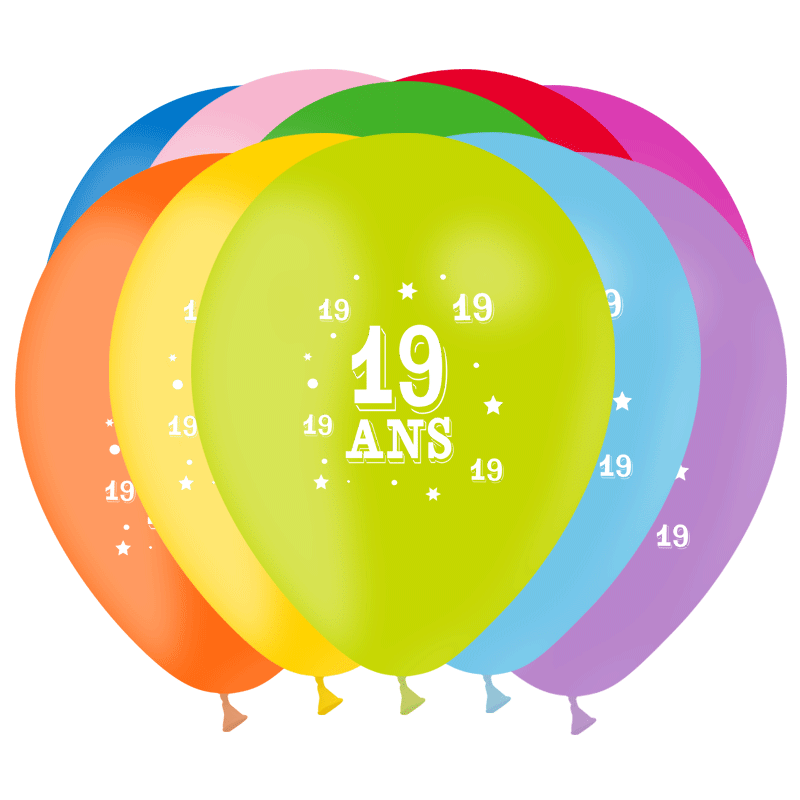 10 BALLONS BALLOONIA IMPRIMES CHIFFRE 19 MULTICOLORE