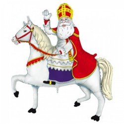 BALLON METALLIQUE SAINT NICOLAS SUR SON CHEVAL BLANC HAUTEUR 1 METRE