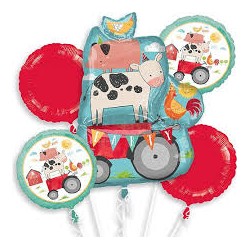 BOUQUET DE 5 BALLONS METALLIQUES LES ANIMAUX DE LA FERME 