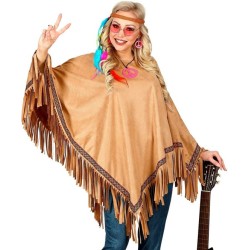 DEGUISEMENT PONCHO ASPECT DAIM MARRON WESTERN INDIEN OU PEACE AND LOVE