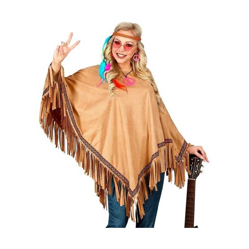 DEGUISEMENT PONCHO ASPECT DAIM MARRON WESTERN INDIEN OU PEACE AND LOVE