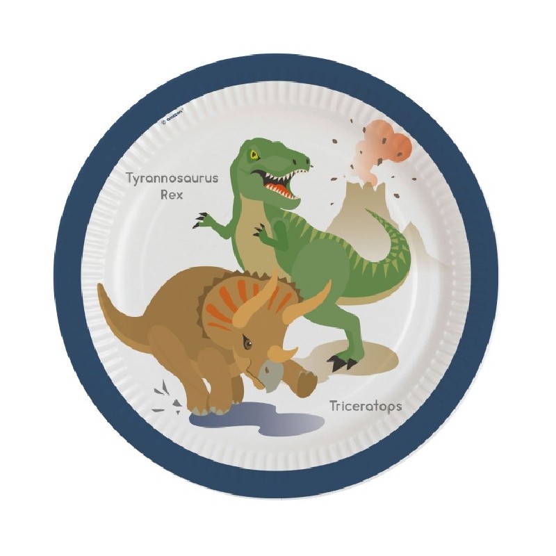 8 ASSIETTES RONDES HAPPY DINOSAURE 23 CM  8 ASSIETTES RONDES HAPPY DINOSAURE 23 CM