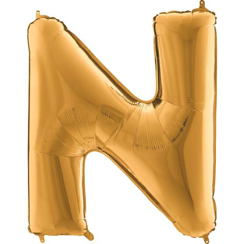 BALLON METALLIQUE LETTRE N OR 100 CM 
