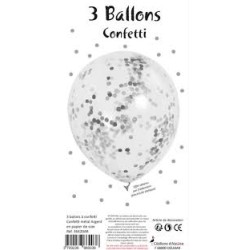 SACHET DE 3 BALLONS CONFETTIS ARGENT 2.5CM