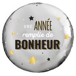 BALLON METALIQUE 45CM "UNE ANNEE REMPLIE DE BOHNEUR"