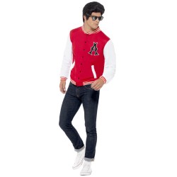 DEGUISEMENT BLOUSON OU VESTE ETUDIANT ANNEES 50 BLANC ET ROUGE TAILLE L